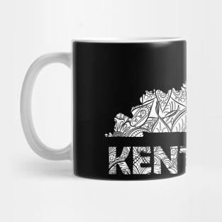 Mandala art map of Kentucky with text in white Mug